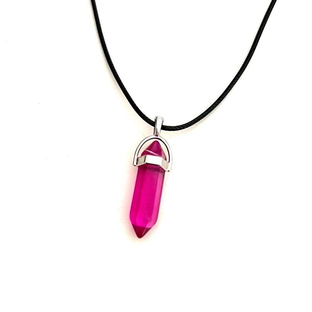 ⭐️ 5 for $25 Pink Hexagonal Crystal Pendant Necklace Black Braided Cord